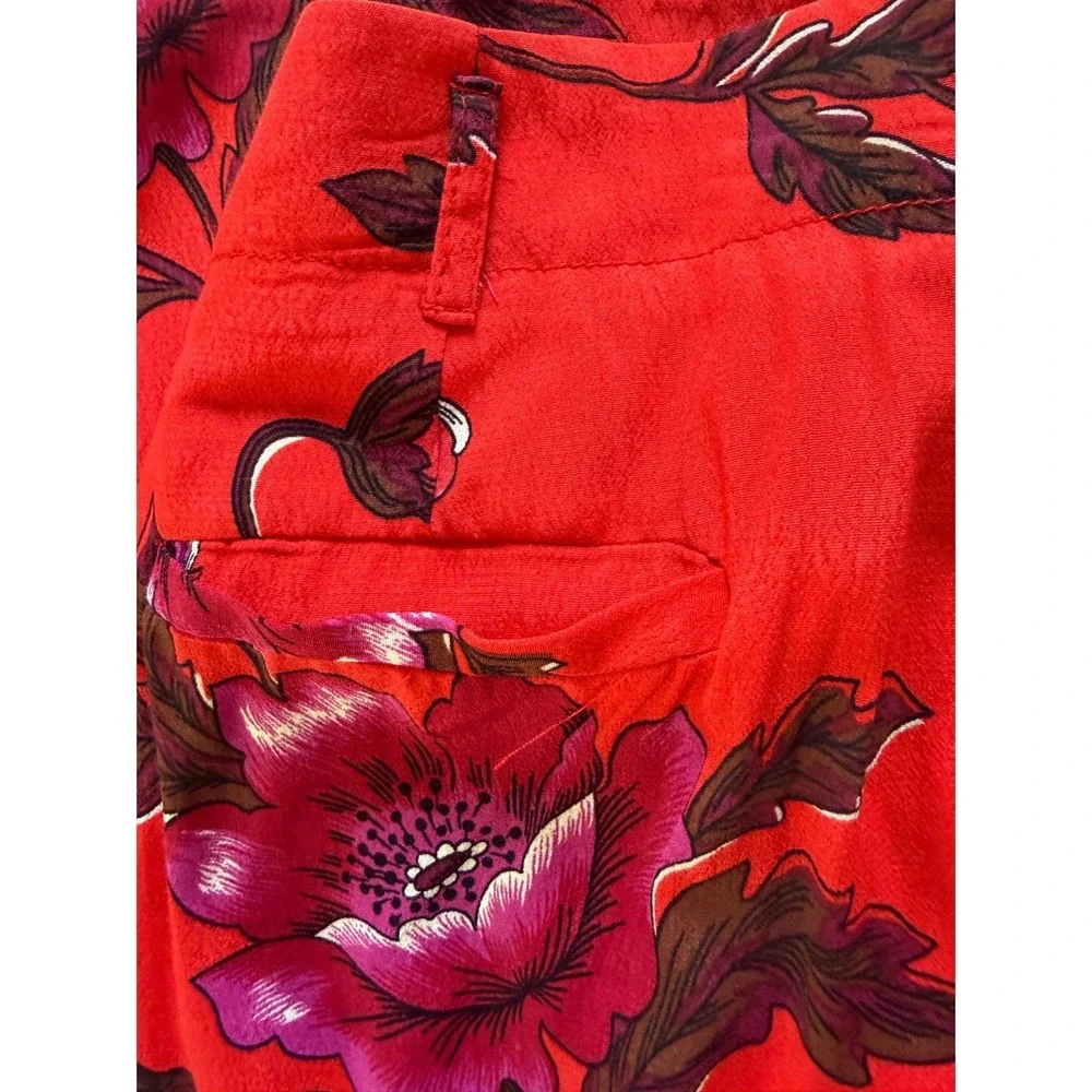Ett Twa Anthropologie Womens  Red Boho Floral Wide Leg Pants High Rise Size‎ 4